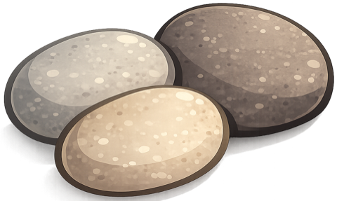 A cluster of smooth ThinkOtter reward pebbles